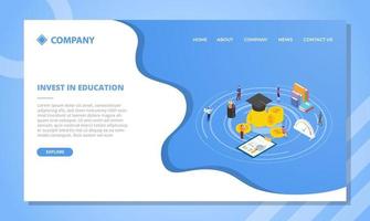 invertir en el concepto de educación para la plantilla del sitio web o el aterrizaje vector