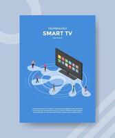 technology smart tv people standing front television for template vector