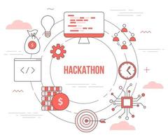 concepto de tecnología de hackathon con banner de plantilla de conjunto de iconos vector