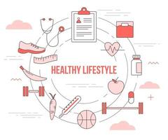 healthy lifestyle concept with icon set template banner vector