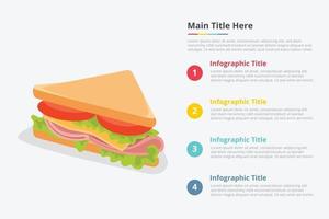 Infografía de comida sándwich con algún punto. vector