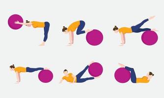 woman exercise ball movement set collection - vector