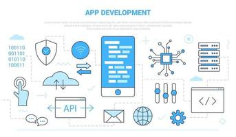 concepto de desarrollo de aplicaciones con banner de plantilla de conjunto de iconos vector