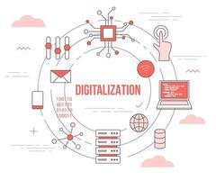 digitalization technology concept with icon set template banner vector