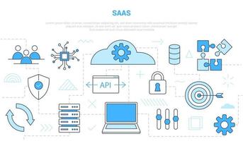 software saas como concepto de servicio con conjunto de estilo de línea de iconos vector