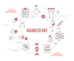 concepto de día de discapacitados con banner de plantilla de conjunto de iconos vector
