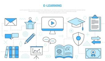 concepto de educación en línea de e-learning con estilo de línea de iconos vector