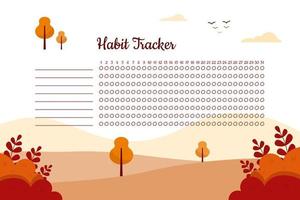 Habit tracker with autumn landscape background in flat design vector