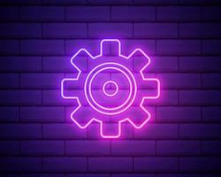 Gear, maintenance. Pink neon vector icon