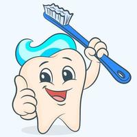 Brushing with toothbrush and toothpaste vector