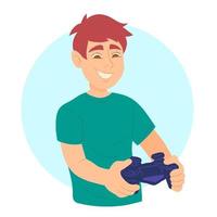 Boy having fun, playing video games vector