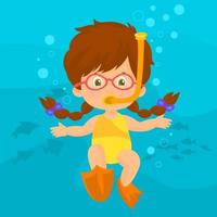 chica con snorkel en el fondo del mar.