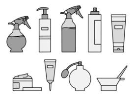 Cosmetics and hair sprays for styling vector icons