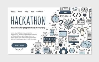 página de inicio de hackathon o datathon en estilo doodle vector