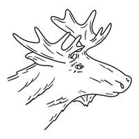 cabeza de alce, icono lineal en estilo doodle vector