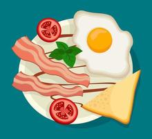 Plate with traditional english breakfast toast egg vector