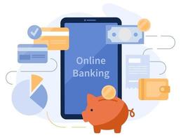 Online banking phone with cash, wallet, cards vector