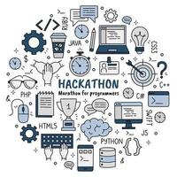 hackathon conjunto de iconos de estilo doodle para programadores vector