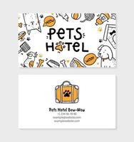 Pets hotel visit card for printing in Doodle style vector