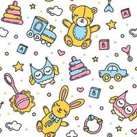 Childrens seamless pattern with toys and animals vector