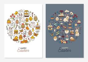 Happy Easter doodle templates for cards, posters vector