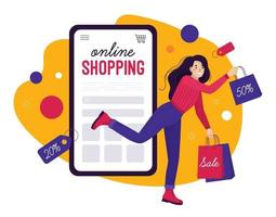 Online shopping in the store on smartphone vector