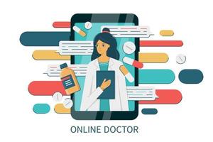 teléfono inteligente con chat de internet con una doctora vector