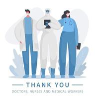 A doctor and a nurse in protected uniform vector