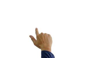 Man pointing hand on a white background photo