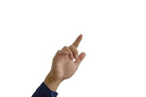 Man pointing hand on a white background photo