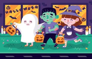 Children Doing Trick or Treating on Halloween vector
