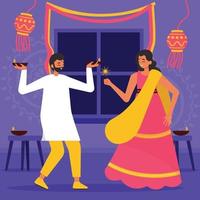 Indian Couple Celebrate Diwali at Home vector