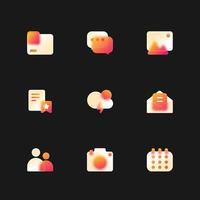 Icons Set In Glassmorphism Style for Mobile Apps vector