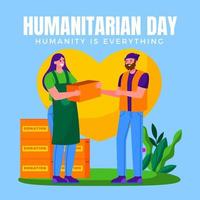 Volunteer Distributes the Donation on Humanitarian Day vector