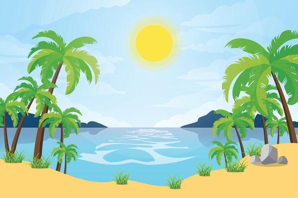 Summer time fun concept design, panorama of sea and beach