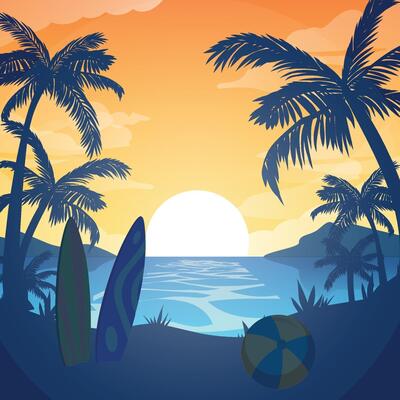 Summer time fun concept design, panorama of sea and beach