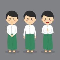 Myanmar Student Character with Expression vector