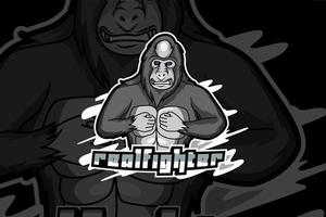 Mascota del gorila para el logotipo de deportes y esports aislado sobre fondo oscuro vector