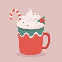 Christmas hot drink with candy cane. Merry Christmas. Hot chocolate vector