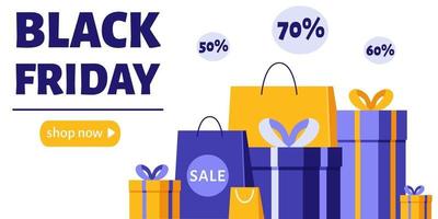 banner de viernes negro. regalos y compras. vector