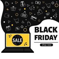 Black friday banner. Online shopping with laptop. vector