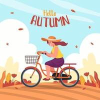 mujer en bicicleta en otoño vector