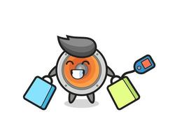 loudspeaker mascot cartoon holding a shopping bag vector