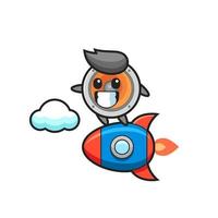 loudspeaker mascot character riding a rocket vector