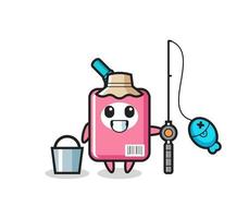 Mascot character of milk box as a fisherman vector