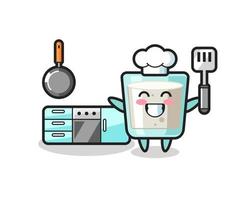 milk character illustration as a chef is cooking vector