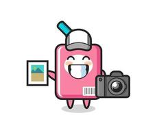 Character Illustration of milk box as a photographer vector