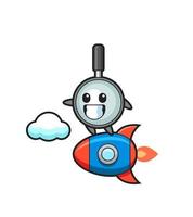 magnifying glass mascot character riding a rocket vector