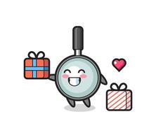 magnifying glass mascot cartoon giving the gift vector