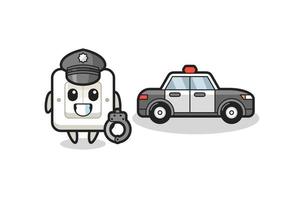 Cartoon mascot of light switch as a police vector